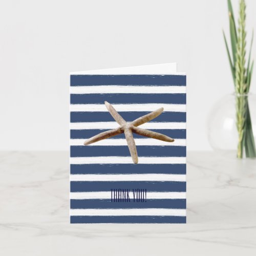 Navy Blue and White Stripes Starfish Thank You