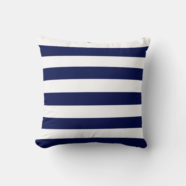 Navy Blue and White Stripes Throw Pillow (Front)