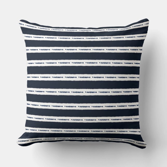 Navy Blue and White Stripes Throw Pillow (Front)