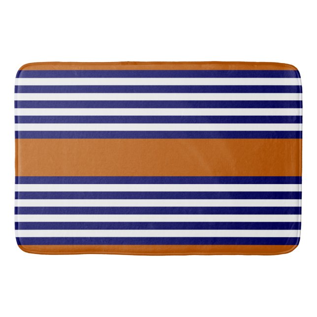 Navy blue and white stripes with burnt orange bath mat (Front)