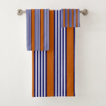 Navy blue and white stripes with burnt orange bath towel set