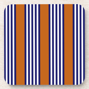 Navy blue and white stripes with burnt orange beverage coaster