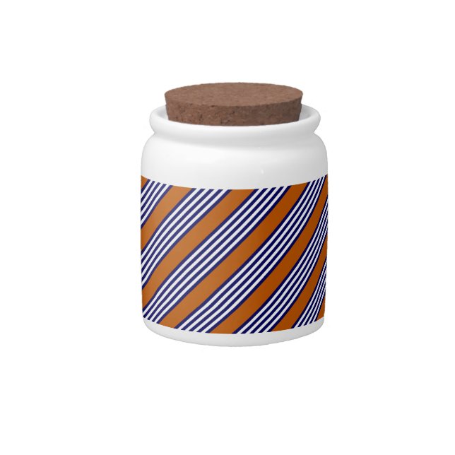 Navy blue and white stripes with burnt orange candy jar (Front)