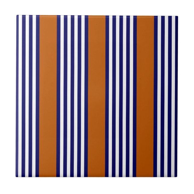 Navy blue and white stripes with burnt orange ceramic tile (Front)