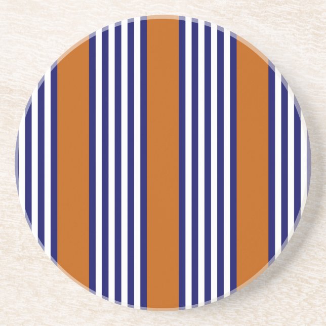 Navy blue and white stripes with burnt orange coaster (Front)