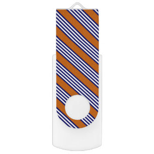 Navy blue and white stripes with burnt orange flash drive