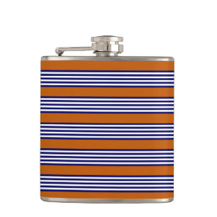 Navy blue and white stripes with burnt orange flask