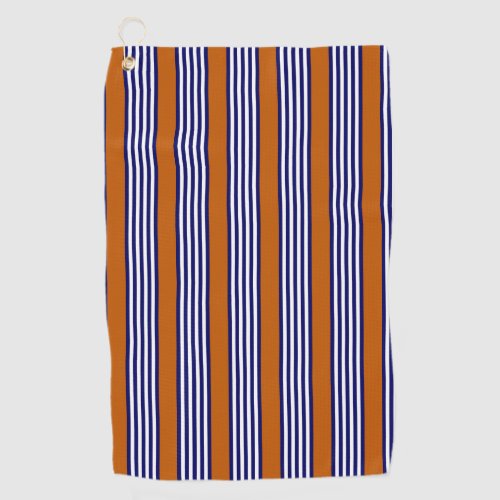 Navy blue and white stripes with burnt orange golf towel