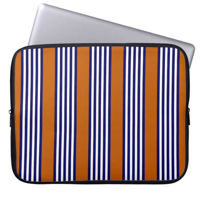 Navy blue and white stripes with burnt orange laptop sleeve (Front)