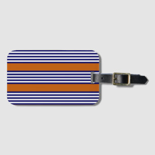 Navy blue and white stripes with burnt orange luggage tag