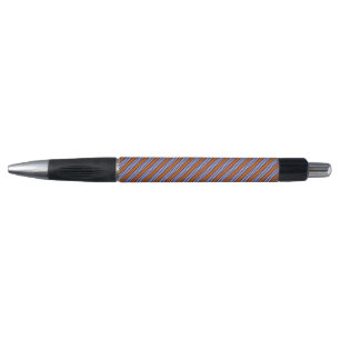 Navy blue and white stripes with burnt orange pen