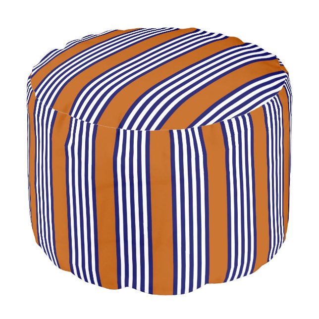 Navy blue and white stripes with burnt orange pouf (Angled Front)