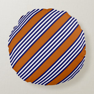 Navy blue and white stripes with burnt orange round pillow