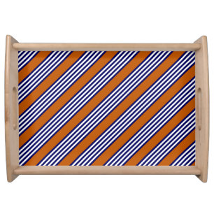 Navy blue and white stripes with burnt orange serving tray