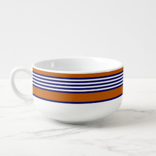Navy blue and white stripes with burnt orange soup mug