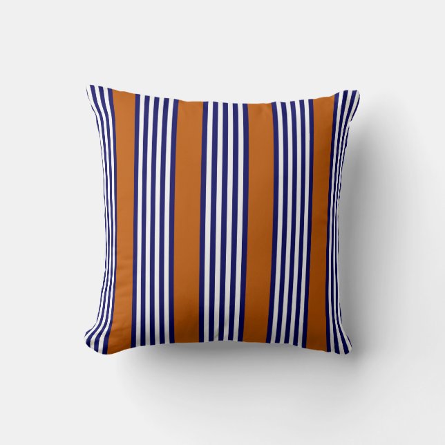 Navy blue and white stripes with burnt orange throw pillow (Front)