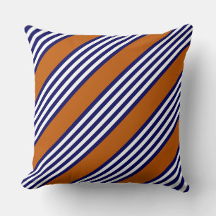 Navy blue and white stripes with burnt orange throw pillow