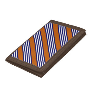 Navy blue and white stripes with burnt orange tri-fold wallet