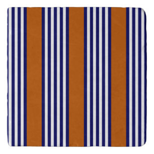 Navy blue and white stripes with burnt orange trivet