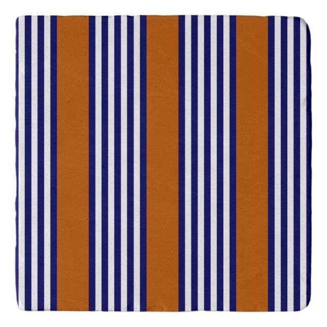 Navy blue and white stripes with burnt orange trivet (Front)