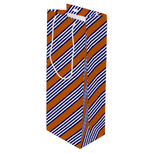 Navy blue and white stripes with burnt orange wine gift bag