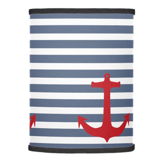 Navy Blue and White Stripes with Red Anchor Lamp Shade (Right)