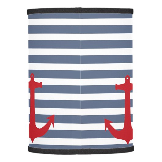 Navy Blue and White Stripes with Red Anchor Lamp Shade (Back)