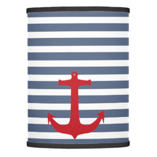 Navy Blue and White Stripes with Red Anchor Lamp Shade