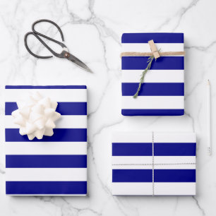 Navy Blue and White Stripes Wrapping Paper Sheets