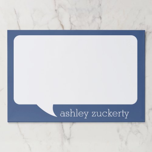 Navy Blue and White Talk Bubble Personalized Name Paper Pad