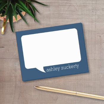 Navy Blue And White Talk Bubble Personalized Name Post-it Notes by MarshEnterprises at Zazzle
