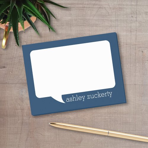 Navy Blue and White Talk Bubble Personalized Name Post_it Notes