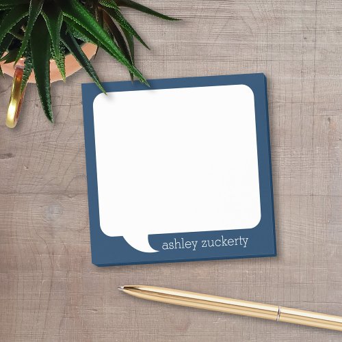 Navy Blue and White Talk Bubble Personalized Name Post_it Notes