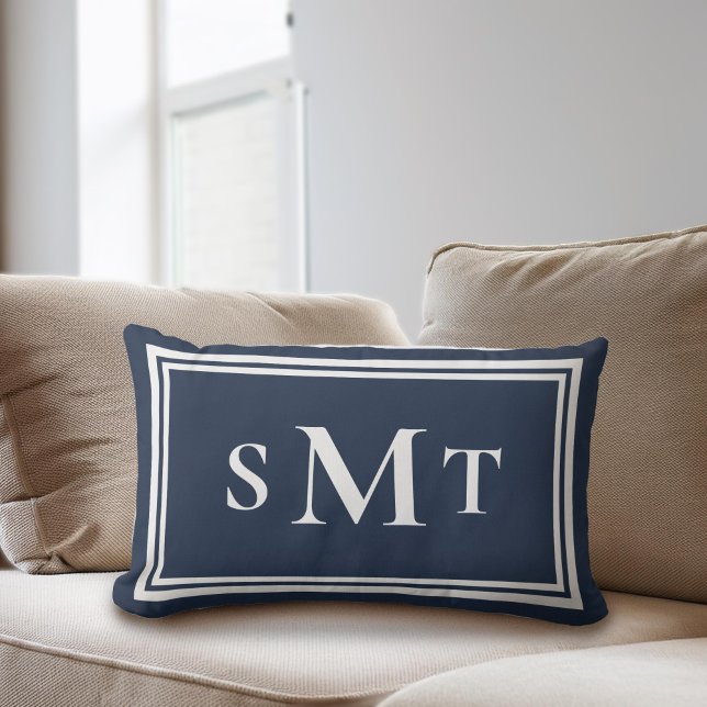Navy Blue and White Three Letter Monogram Lumbar Pillow (Creator Uploaded)