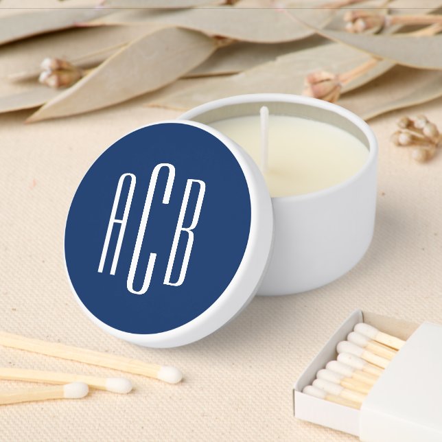 Navy Blue and White Three Letter Monogram Mini Candle Favors (Insitu)