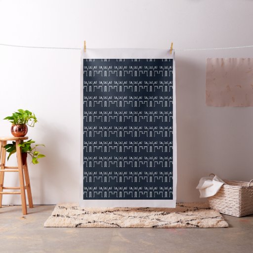 Navy Blue and White Three Tribal African Dancers Fabric
