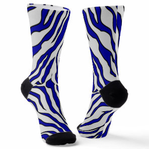 Navy Blue And White Tiger Stripes Animal Print  Socks