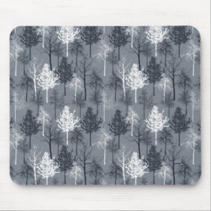 Navy Blue and White Trees Mouse Pad