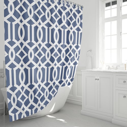 Navy Blue and White Trellis Shower Curtain