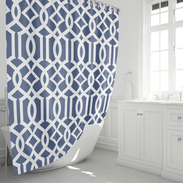 Navy Blue and White Trellis Shower Curtain (Creator Uploaded)