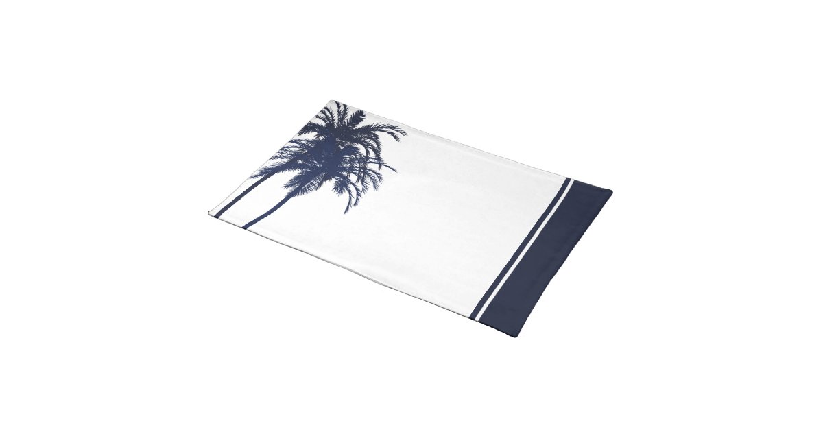 Navy Blue and White Tropical Palm Tree Cloth Placemat | Zazzle