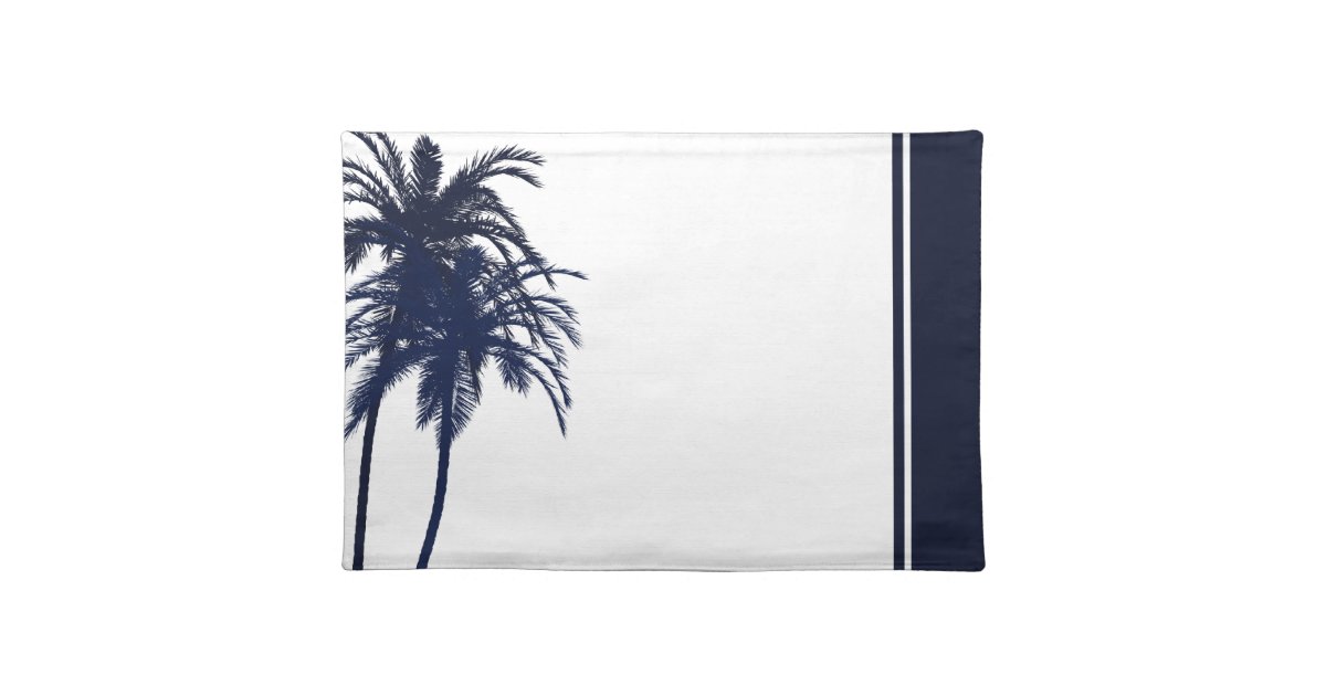 Navy Blue and White Tropical Palm Tree Cloth Placemat | Zazzle