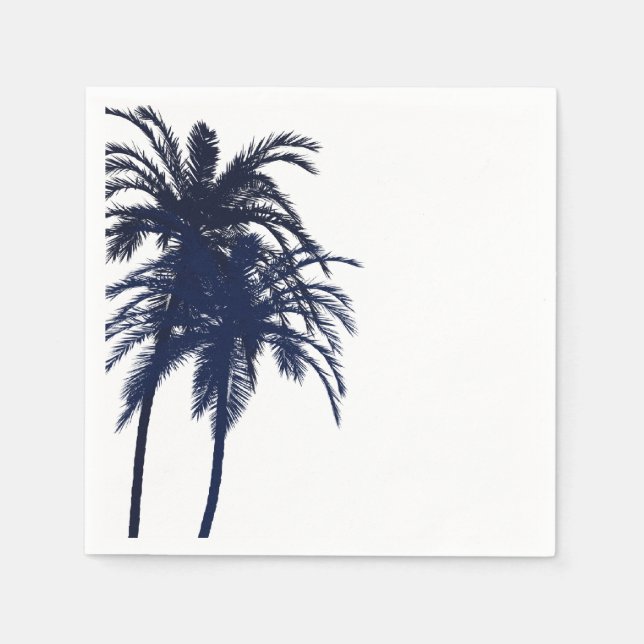 Navy Blue and White Tropical Palm Tree Napkins (Front)