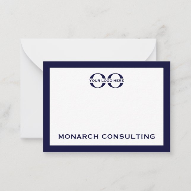 Navy Blue and White Typographic Business Logo Note Card (Front)