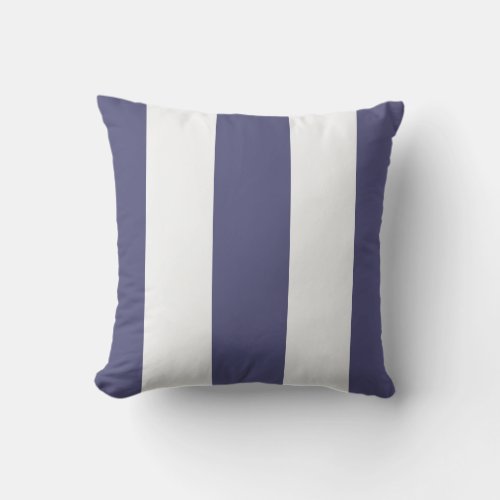 Navy Blue and White Vertical Awning Stripes Outdoor Pillow