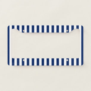 Navy Blue and White Vertical Stripes License Plate Frame