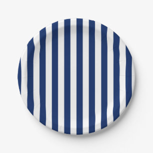 Navy Blue and White Vertical Stripes Paper Plates