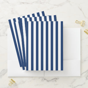 Navy Blue and White Vertical Stripes Pocket Folder