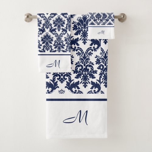 Navy_blue and white vintage damasks 3 monogram   bath towel set