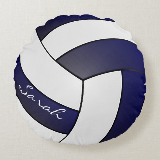 Navy Blue and White Volleyball | DIY Name Round Pillow | Zazzle.com